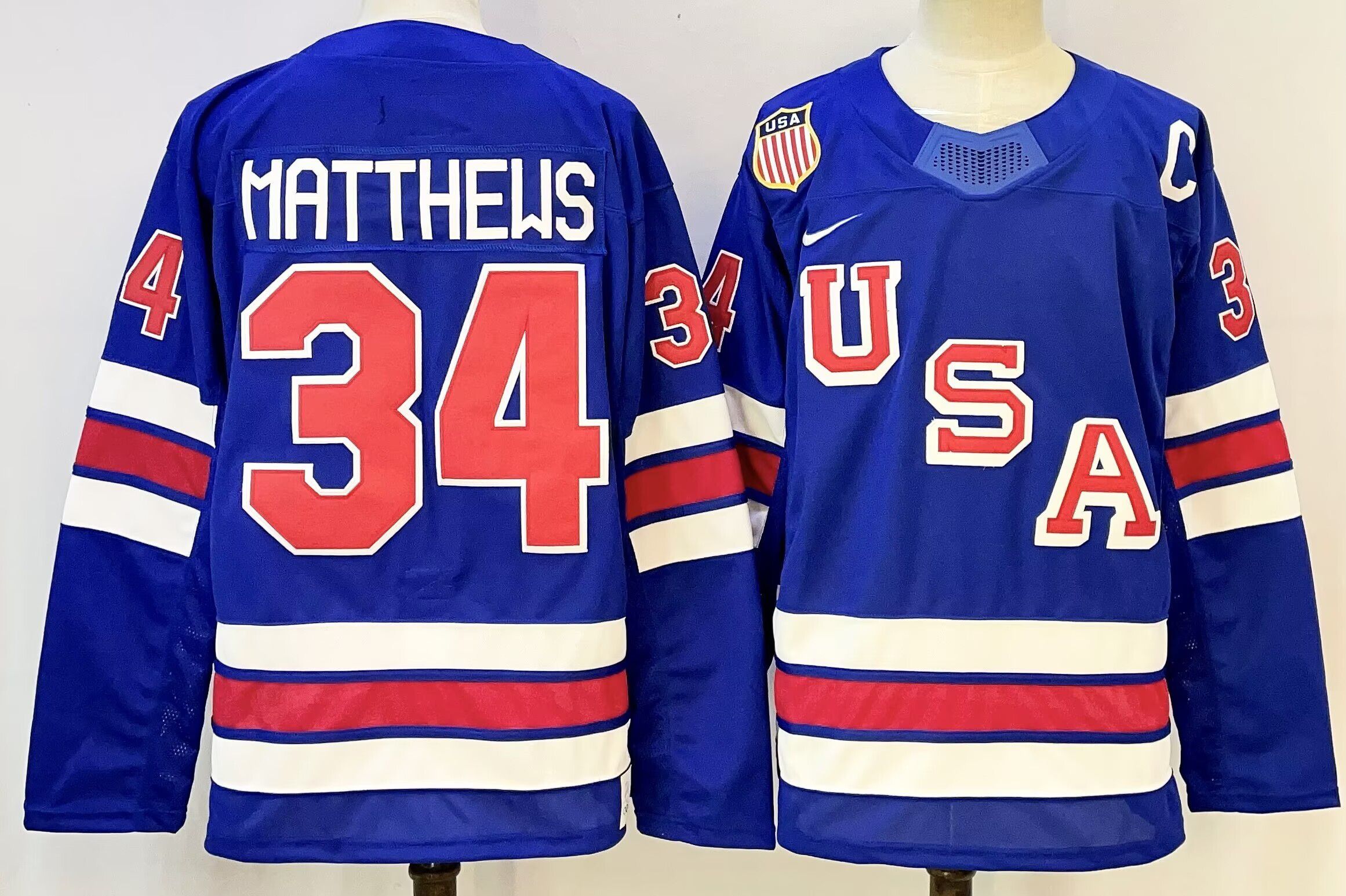 Men USA #34 Matthews Blue Nike 2026 NHL jersey 05